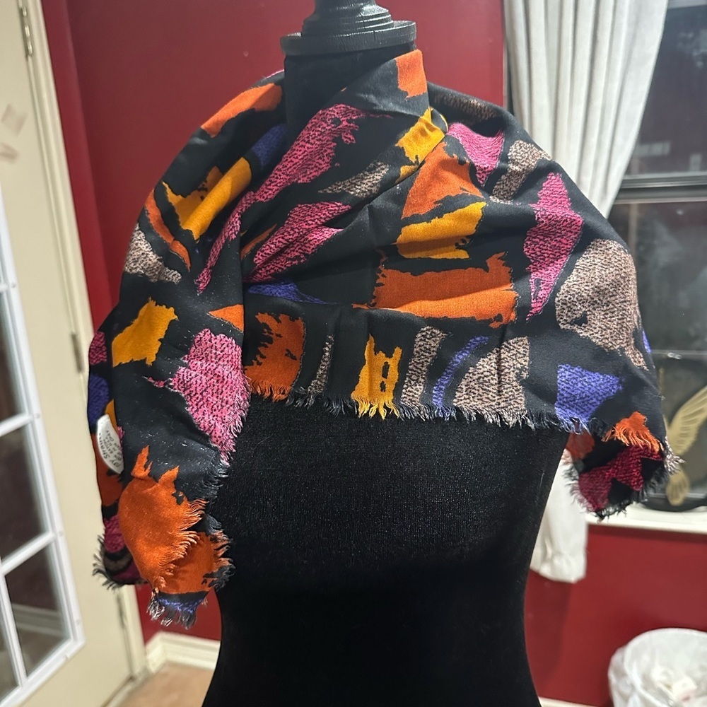 Vintage Ray Strauss Rayon Fabric Panel 28 X 28 Abstract Print USA Remnant